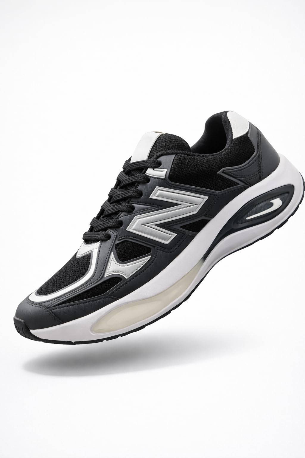 AUSTRICH Athletic Running Shoes, Black and Silver, Breathable Mesh Upper, Air Cushion Heel, Plush Cushioning, Performance Sneakers for Men (UK Footwear Size System, Adult, Men, Numeric, Medium, 6) 4