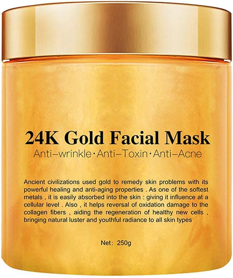 Mascarilla facial de oro de 24 quilates, mascarilla de colágeno para una piel impecable, reduce las líneas finas, limpia el acné, minimiza los poros, hidrata y tonifica la piel, 250 g