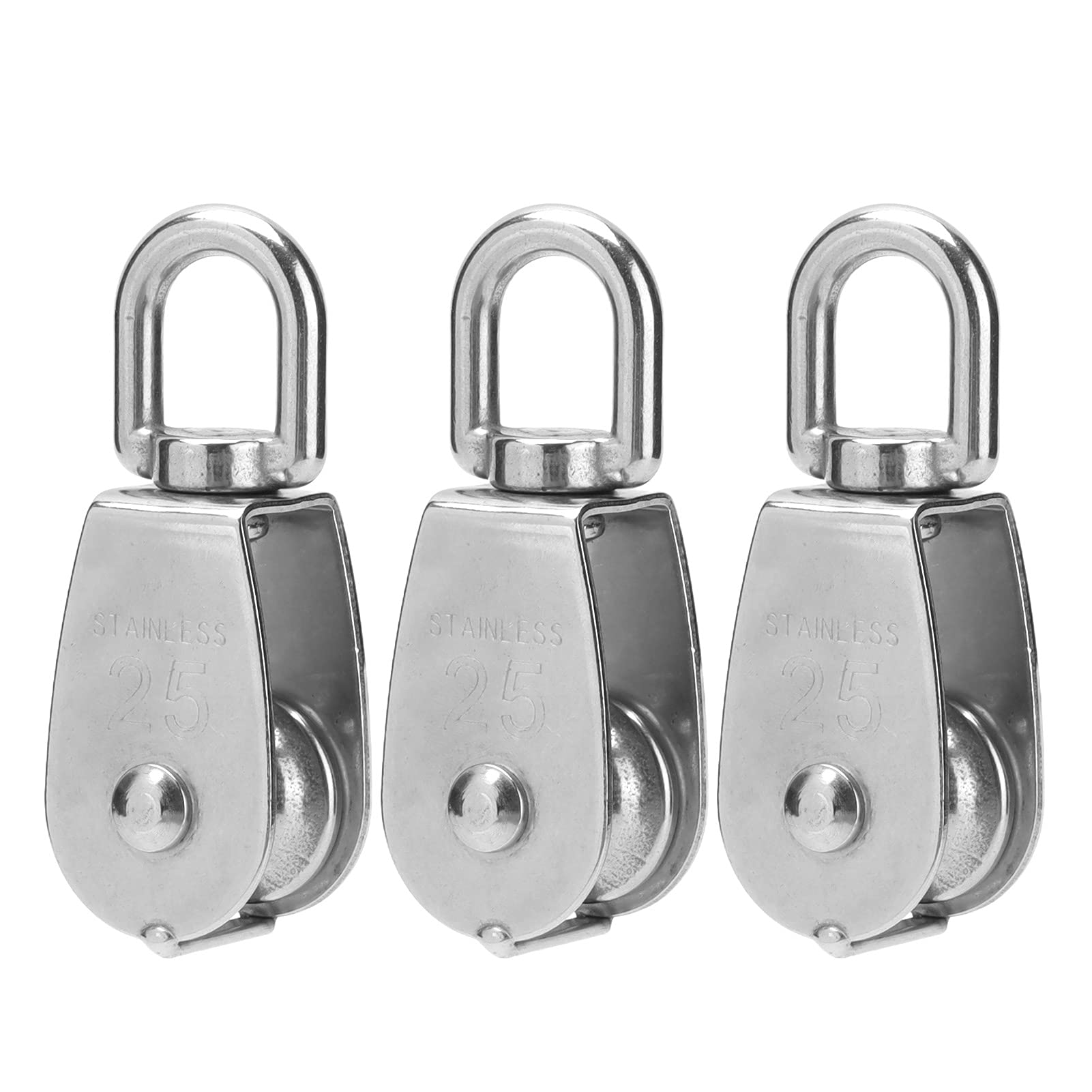 Bloque de polea resistente de acero inoxidable para cuerda de alambre de elevación con gancho de suspensión, rueda de remolque de 10 piezas (M25) y versátil para aparejos de elevación y remolques