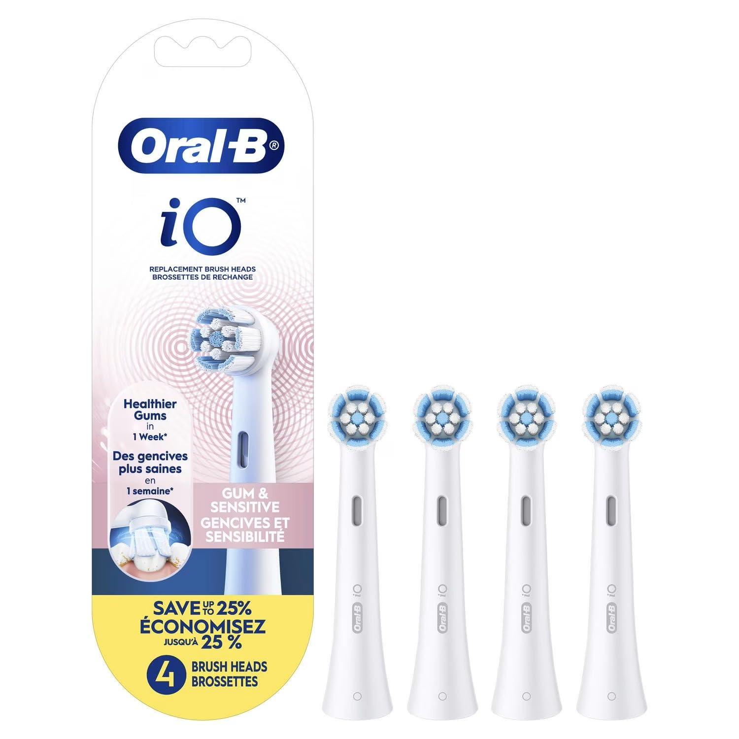 iO Series Gum & Sensitive Replacement Brush Head for Oral-B iO Series Electric Toothbrushes, White, 4 Count