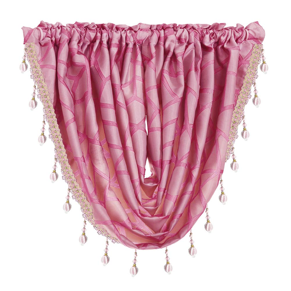 Ians Emporium 1 x MOROCCO Coloured Beaded Faux Silk Swag Net Curtain Patterned Swags Valance Drape - PINK - Curtains At Home