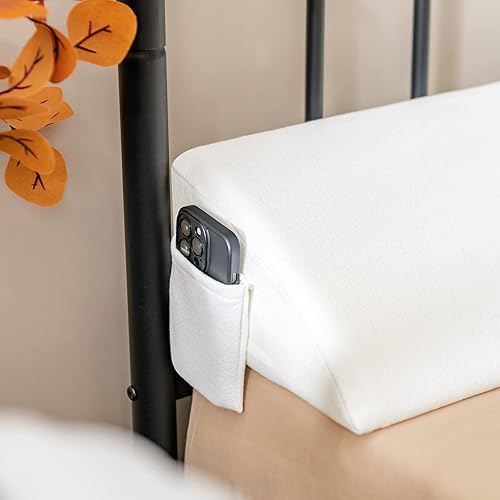 GOFLAME Almohada de cuña para cama tamaño Queen con bolsillo lateral, relleno de espacio para cama, almohada de cabecero, almohada de refuerzo,