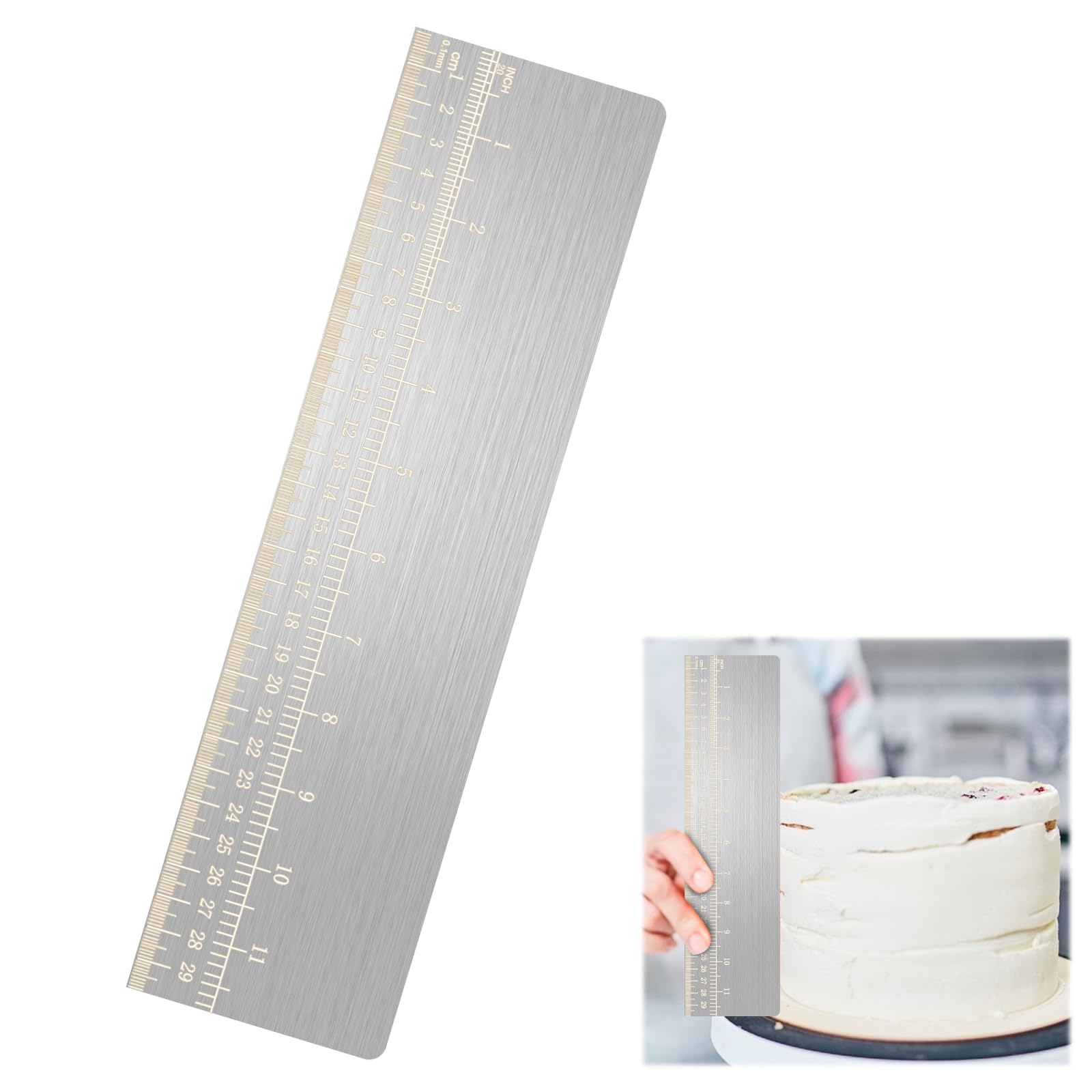 Spatola per Dolci Raschietto con Scala, 30 cm Acciaio Inox Scraper per Lisciare Raschietto, Argento Liscia per Crema Torta per Torta Liscia, Dolci Raschietto per DIY Torte Mousse Confine Utensili