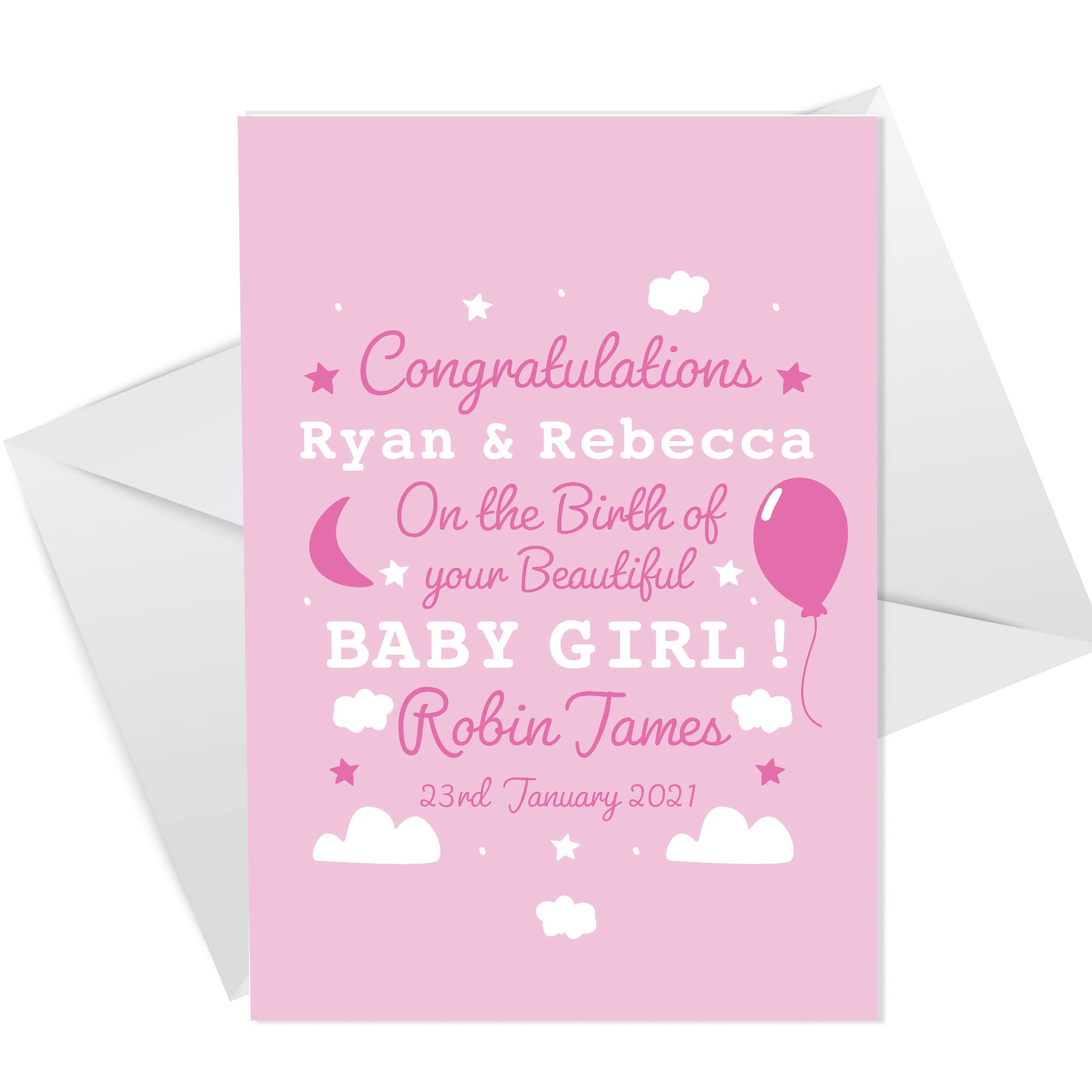 Personalised New Baby Girl Card Congratulations Parents It's a Girl Card Keepsake