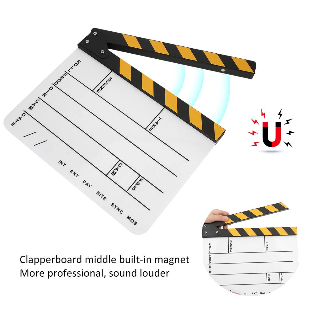 Clapboard in acrilico 30x25 cm, clapboard professionale per registi, lavagna da scrittura con gesso – clapboard azione scrivibile con magnete integrato per la produzione video e la (Lavagna bianca a
