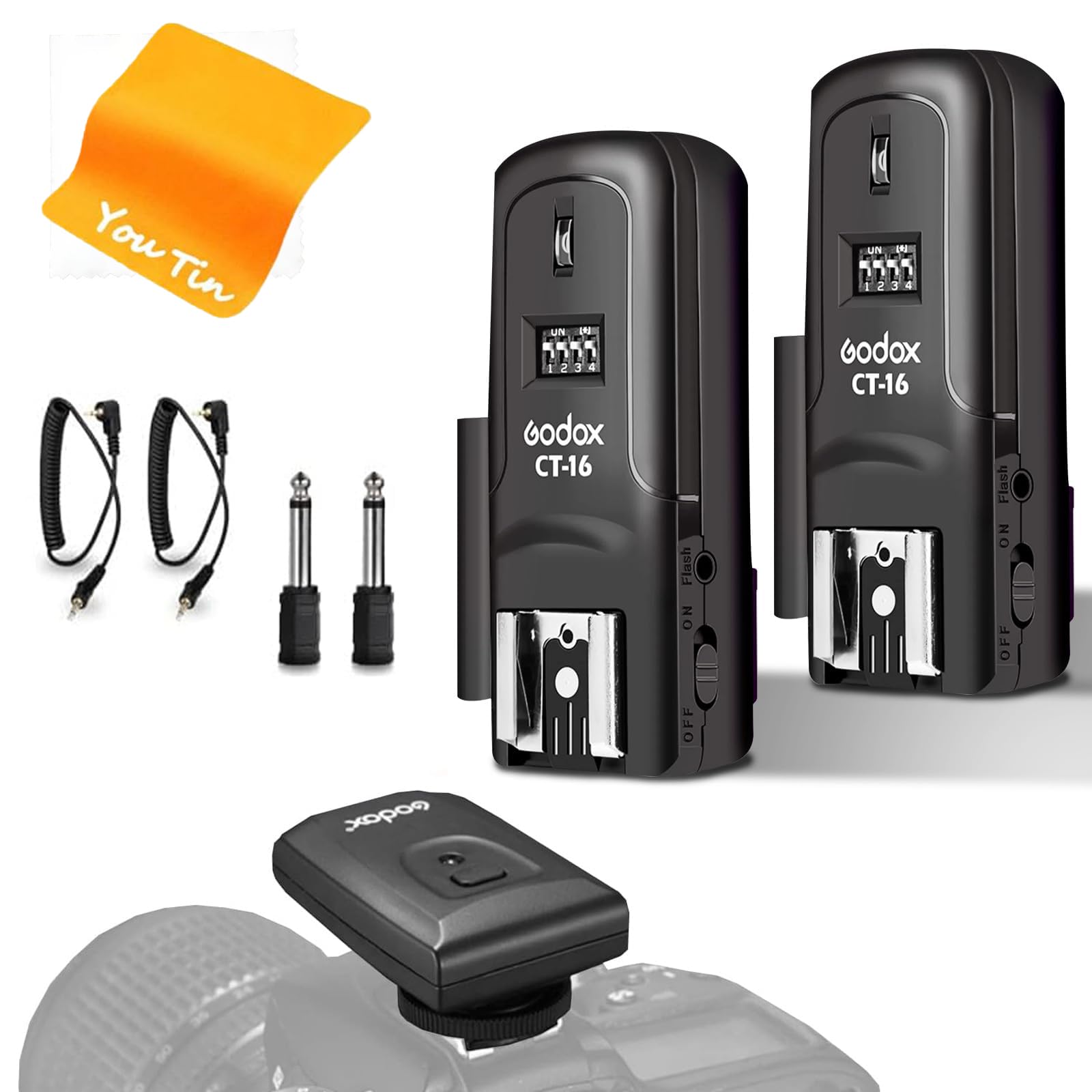 Godox CT-16 - Trigger Wireless per Flash, Compatibile con Fotocamere DSLR Canon, Nikon, Sony, Pentax (1 Trasmettitore + 2 Ricevitori)