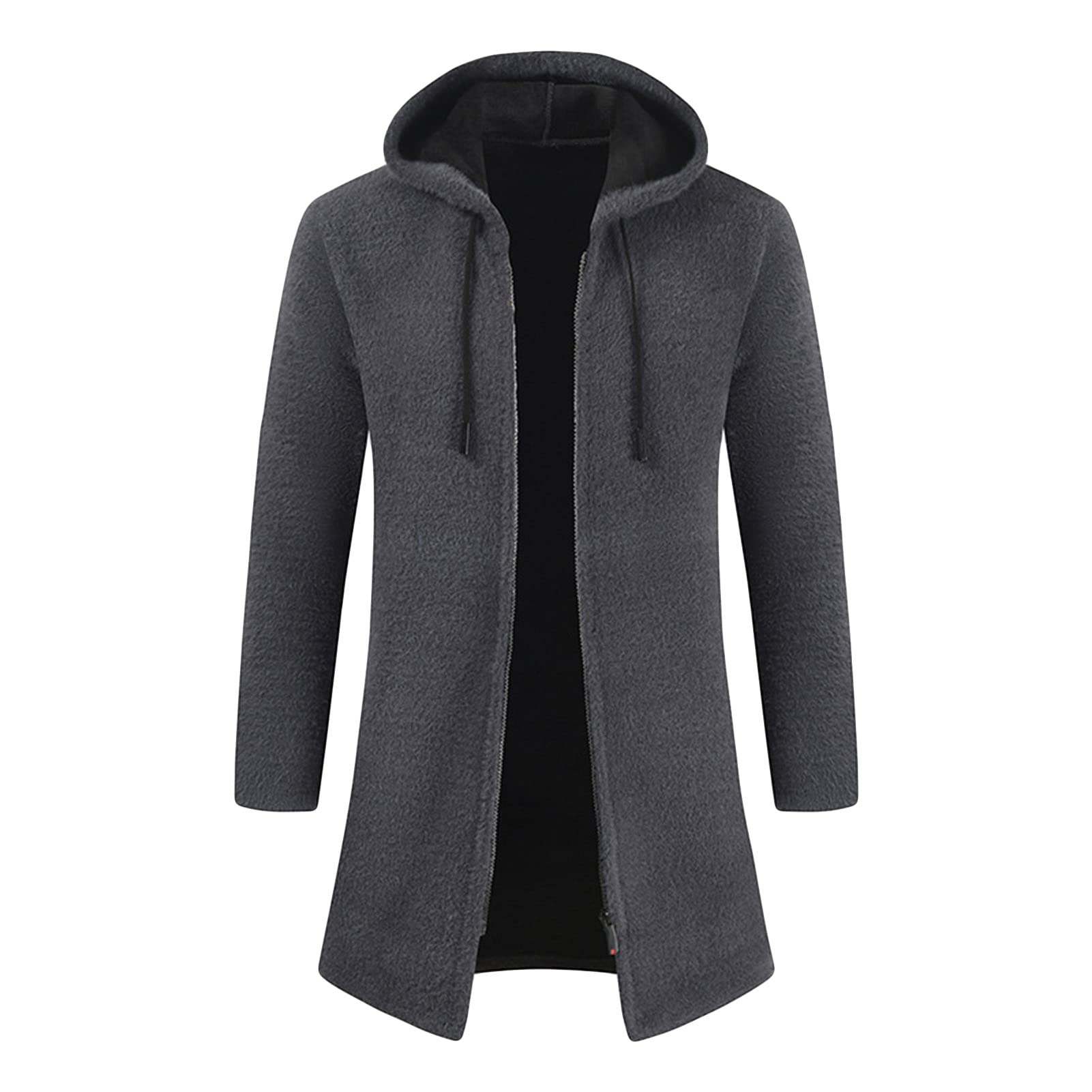 Men's Zip Up Long Cardigan Sweater Open Front Hooded Knitted Cardigans Winter Warm Longline Slim Fit Knit Coat (Grey,X-Large)