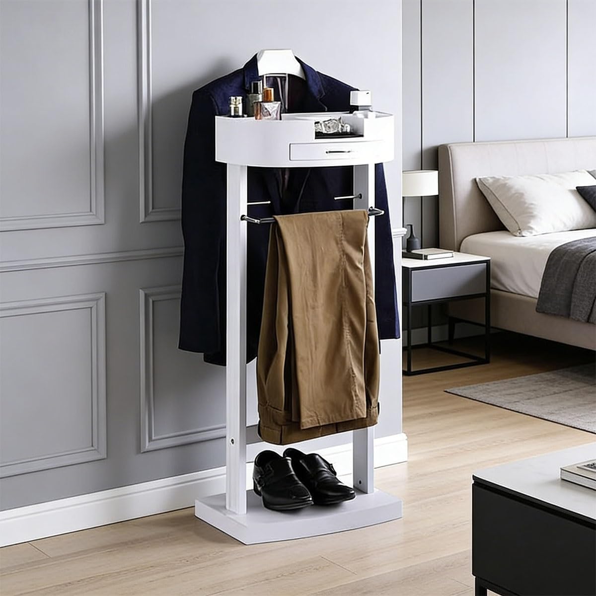 Wood Suit Rack Suit Valet Stand Suit Racks Freestanding Wood Clothing Valets for Suits Pants Ties
