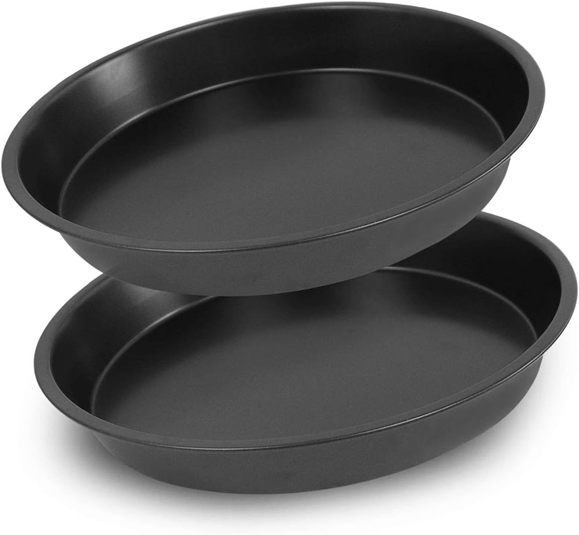 Kslong 2pcs Round Pizza Baking Tray Non Stick Pizza Tray for Oven Carbon Steel Pizza Pan 8inch