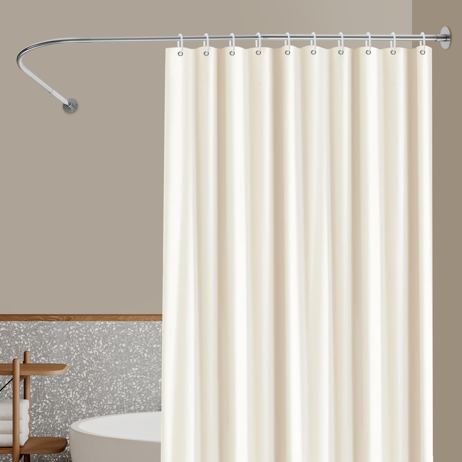 Tringle À Rideau De Douche 72-95x90-130cm Barre De Rideau De Douche Extensible Tringle À Douche Pour Salle De Bain Baignoire