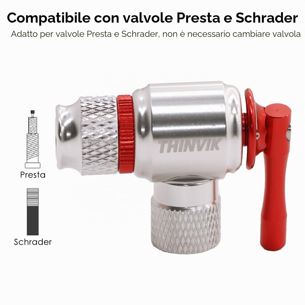 Thinvik Kit di gonfiaggio a CO2 per pneumatici bici Presta Schrader pompa portatile