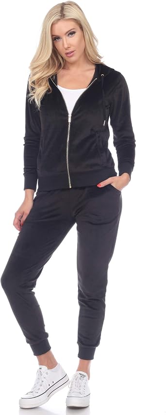 white mark Womens 2-Piece Velour Tracksuit Jogger Outfit Activewear Set