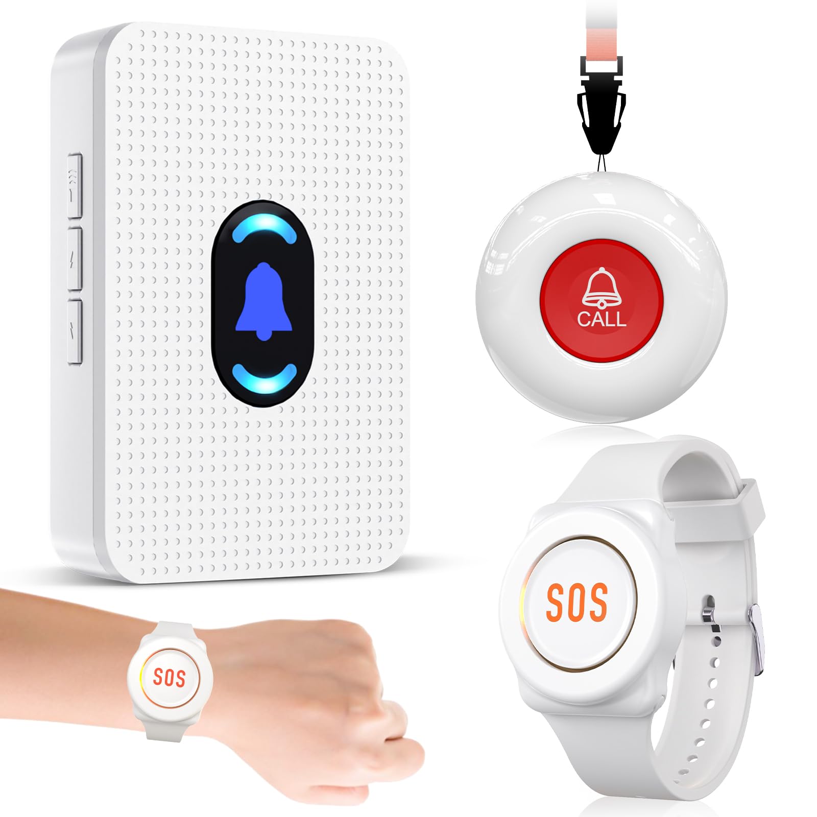 Daytech Wireless Caregiver Pager Wrist Call Button Personal Help Alert Pager System for Home Nurses Caregivers Patients Elderly 2 Waterproof Transmitters 1 Plugin Receiver