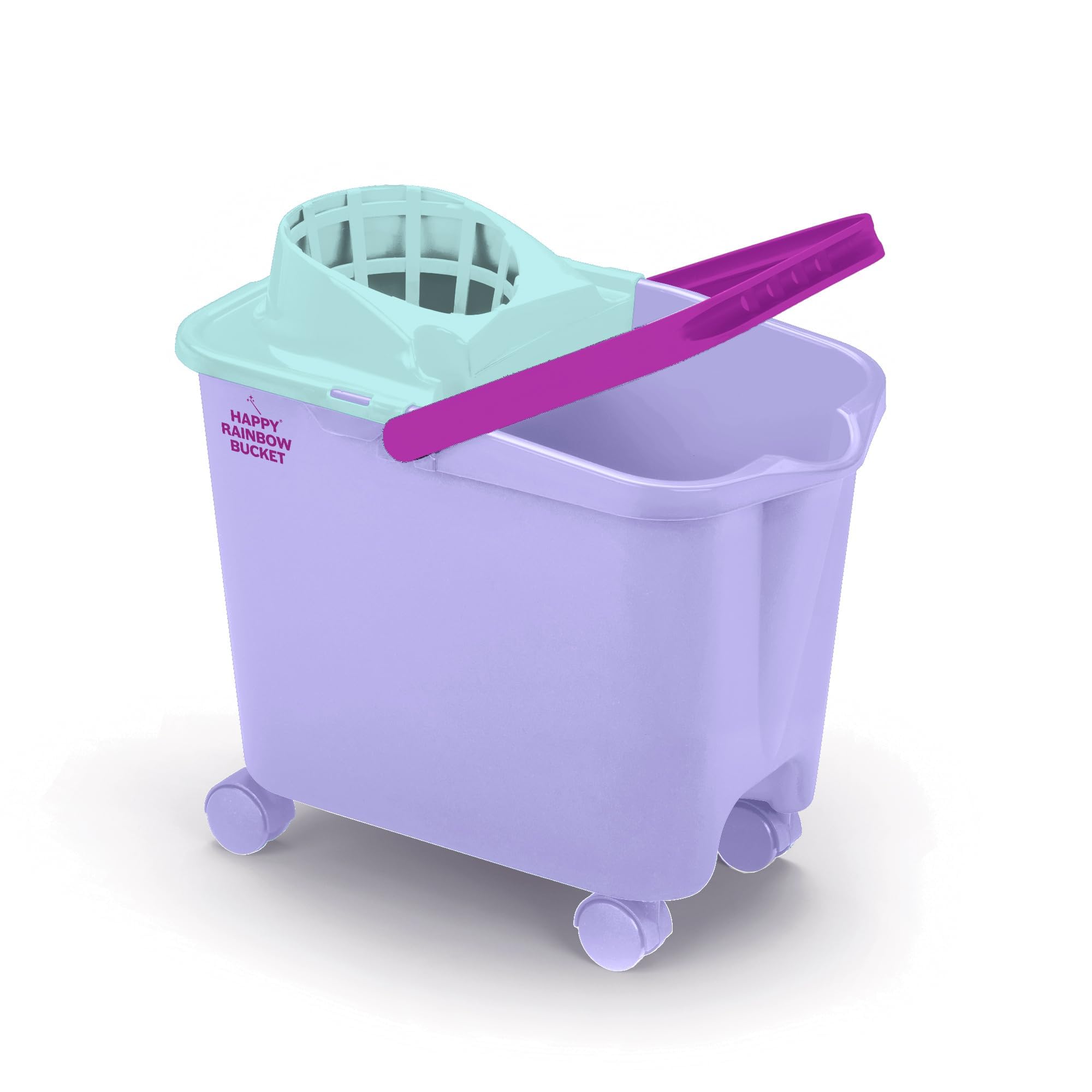 Happy Rainbow Mop Bucket with Drainer and Swivel Wheels Recycled 14L Sustainable Ideal for Cleaning Floors and Home