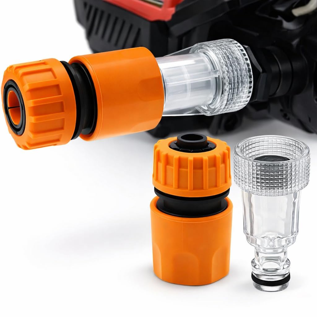 Pressure Washer Inlet Filter 3/4 Inch with Quick Connector | Crystal Water Inlet Nipple Filter for High Pressure Washer, Car Wash & AC Service Machines | Inlet Filter +Quick Connector Set-image-0