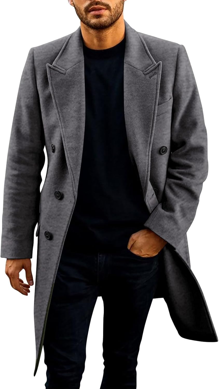 Classic Grey Mid-Long Slim Fit Peacoat