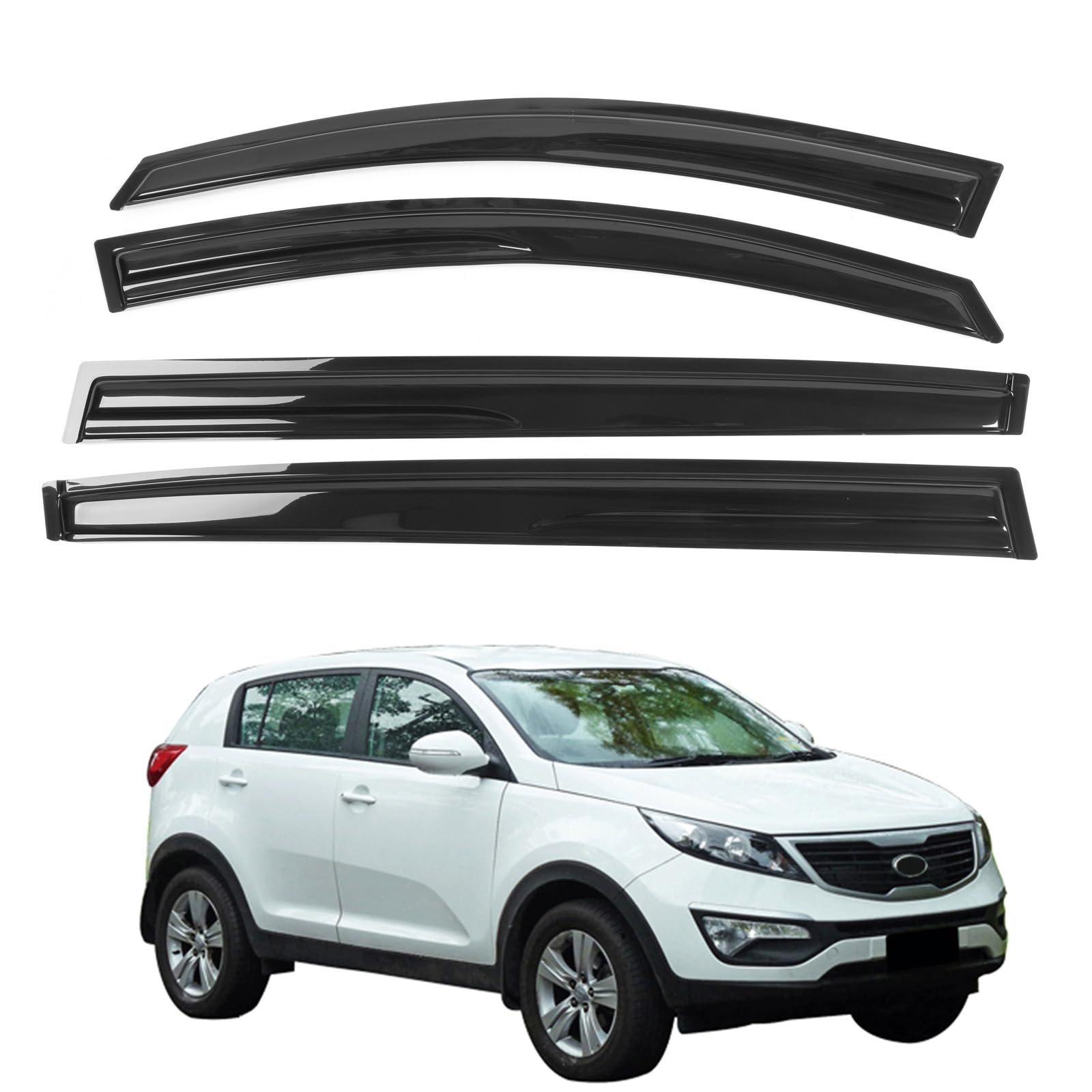 Tape on Window Visor Deflectors, Compatible with 2011-2016 Kia Sportage 3rd Gen, Acrylic Smoke Tinted Mug Style Window Rain Guards, Sun Wind Side Vent Visor Set, 4 Pieces