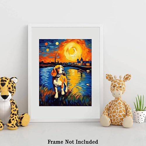 Miniatura 4 de Bestbuddy Pet Póster artístico inspirado en Van Gogh, de 11 x 14 pulgadas, sin marco, con Beagle Dog junto al lago, granja, familia, animales,