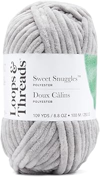 Loops & Threads Sweet Snuggles Yarn - Yarn for Knitting, Crochet, Weaving, and Arts & Crafts - Gray, Polyester, 8.8 oz