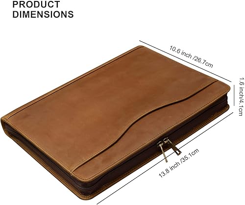 Miniatura 3 de YIWEN Carpeta hecha a mano de piel de caballo loco con 3 anillos con cremallera para hombres y mujeres, organizador de negocios para carta A4 tamaño