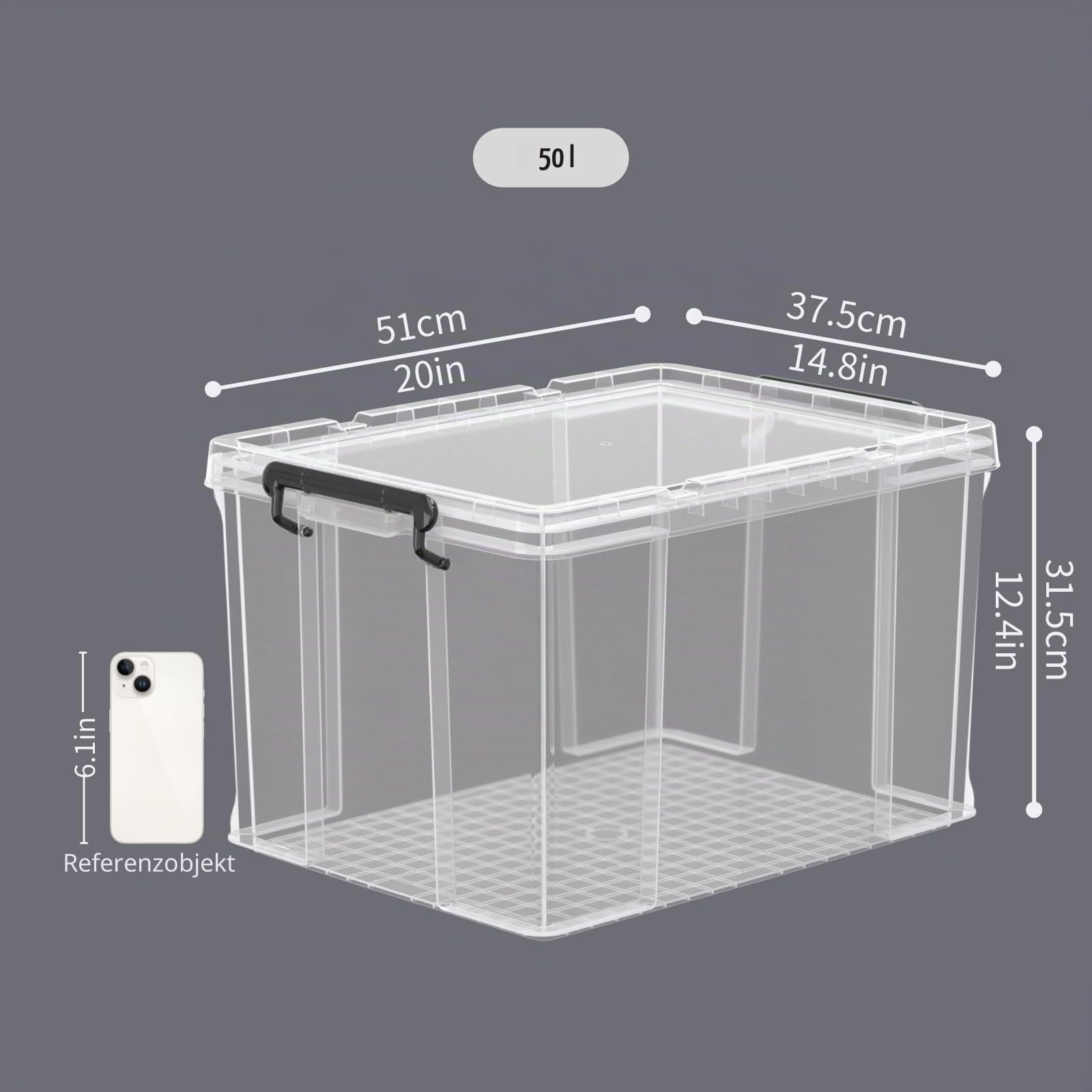 Cetomo 50L*3 Heavy-Duty Aufbewahrungsboxen, Stapelbare Kunststoffbox mit Deckeln, Robuster Behälter mit verstärkten Ecken & Einrastverschlüssen, Langlebig, Stabil, PP, Transparent, 50L-3er Set