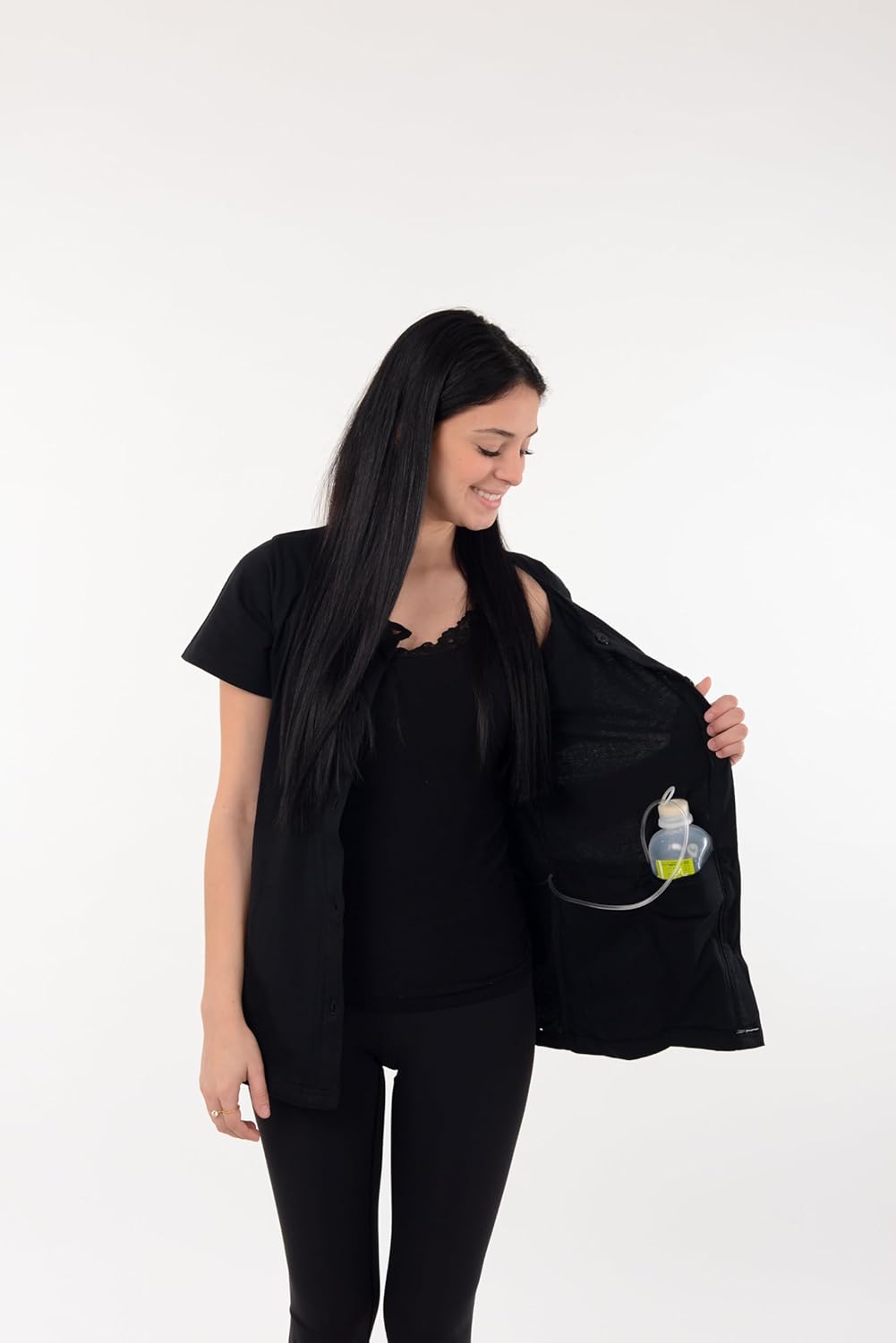 USBD Post Mastectomy Shirt with Drain Pockets Crew Neck Post Op Button Down Recovery Tops - Image 6