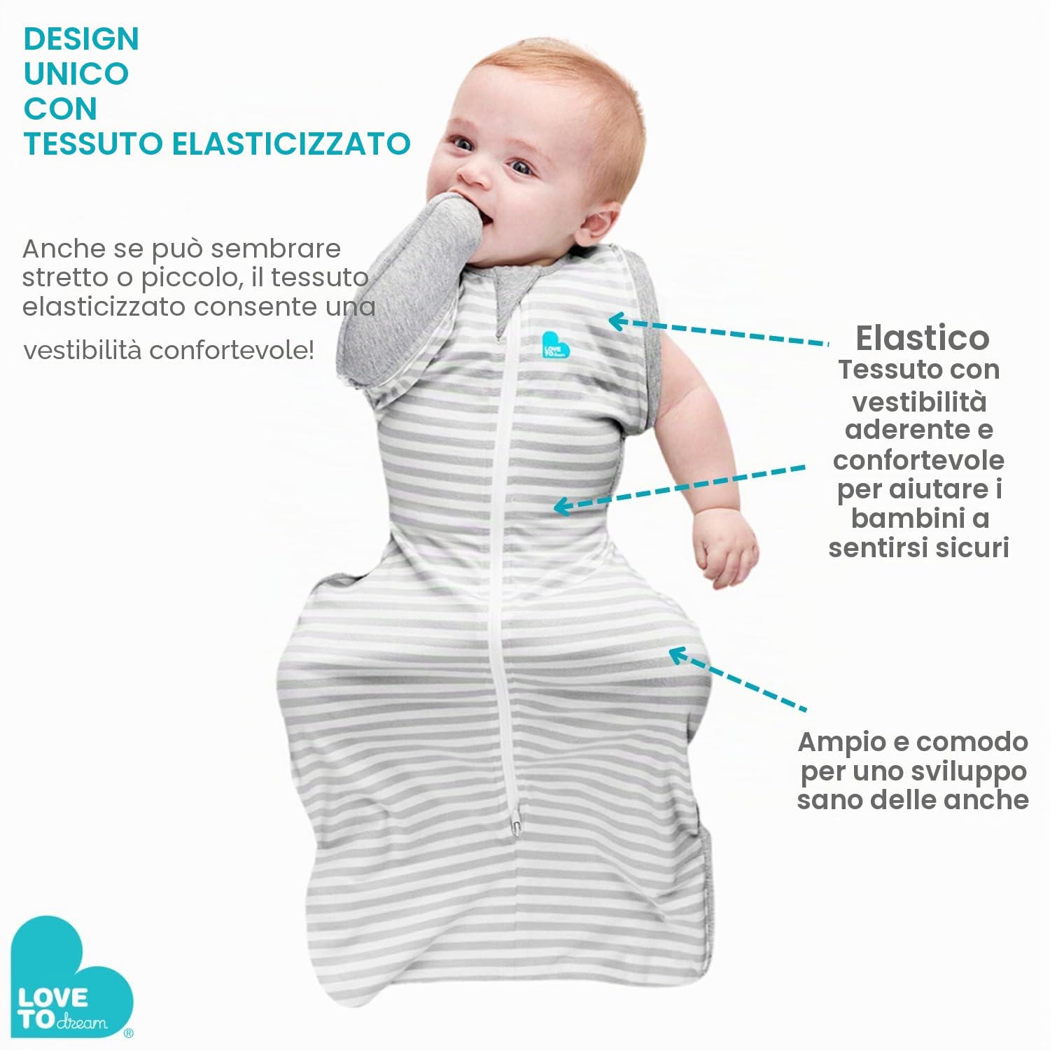 Love To Dream Swaddle UP sacco nanna, taglia grande 8,5-11 kg - Grigio | Vestibilità extra calda con ali rimovibili | 3,5 Tog per autunno e inverno (14–16°C) | Cotone e doppia cerniera
