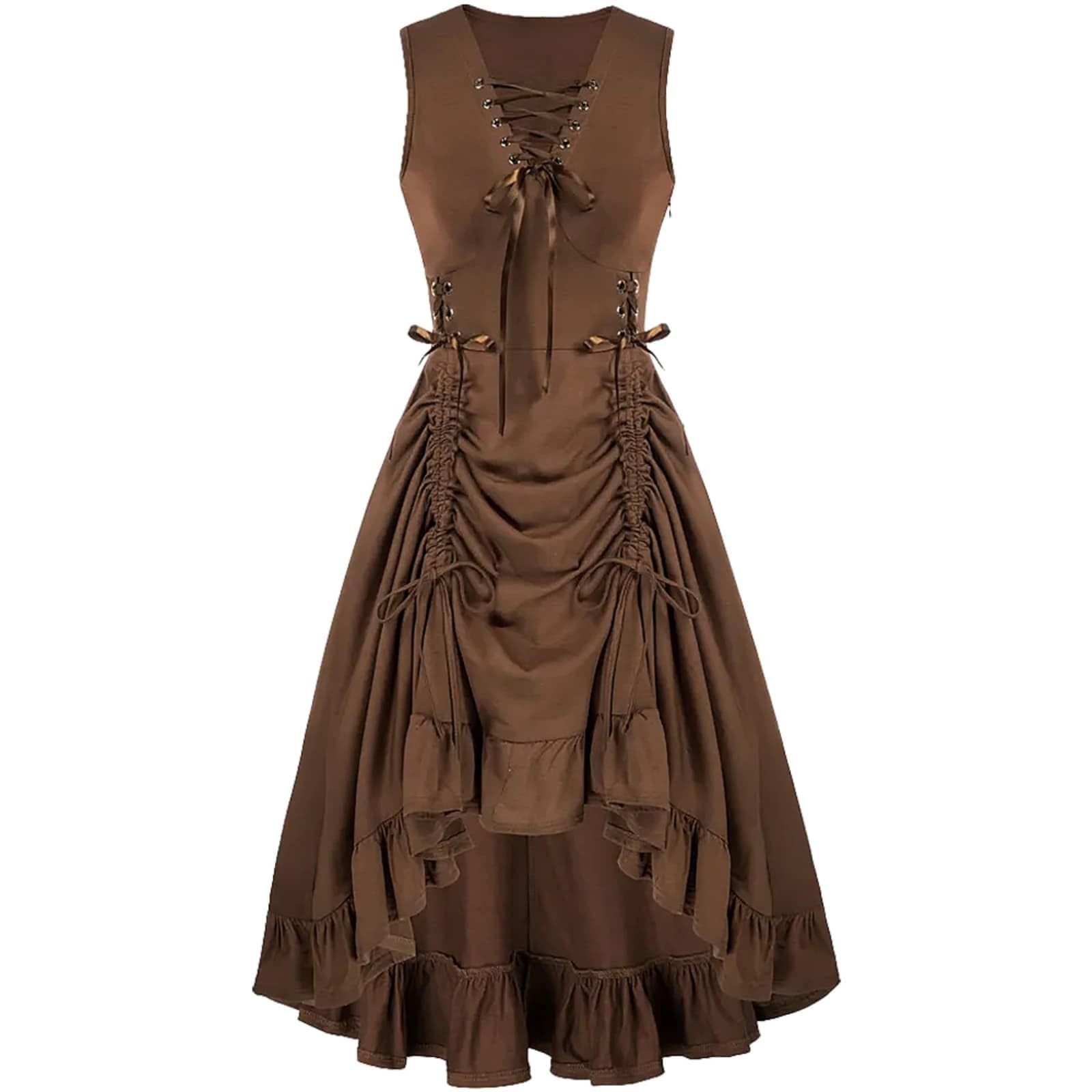 Women's Sleeveless Gothic Dress Ruched Goth Steampunk Halloween Costumes V Neck High Low Hem Cosplay Witch Dresses,Female Halloween Costumes Sexy Outfits For Women Plus Size Lady Costume,u937l