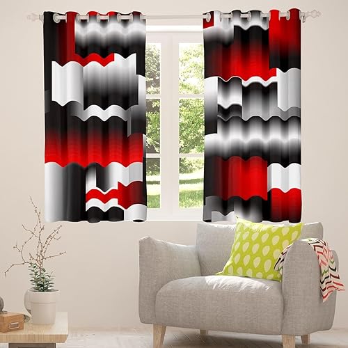 Miniatura 5 de Feelyou Cortinas geométricas negras y rojas para dormitorio, niños, representación 3D, arte abstracto, cortinas opacas rectangulares geométricas