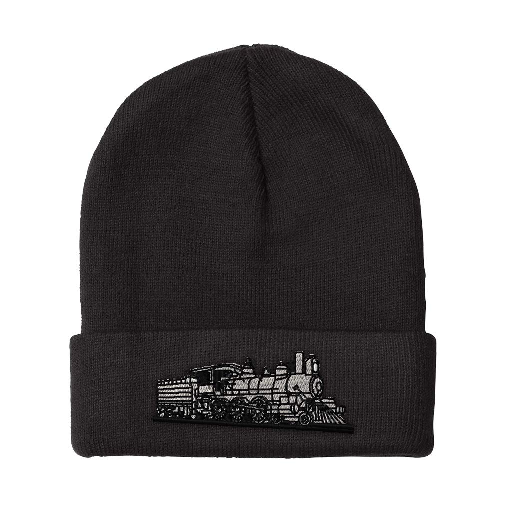 Speedy Pros Beanies for Men Train D-6-0 Embroidery Trains Grey Train Winter Hats for Women Acrylic Skull Cap 1 Size Black Design Only