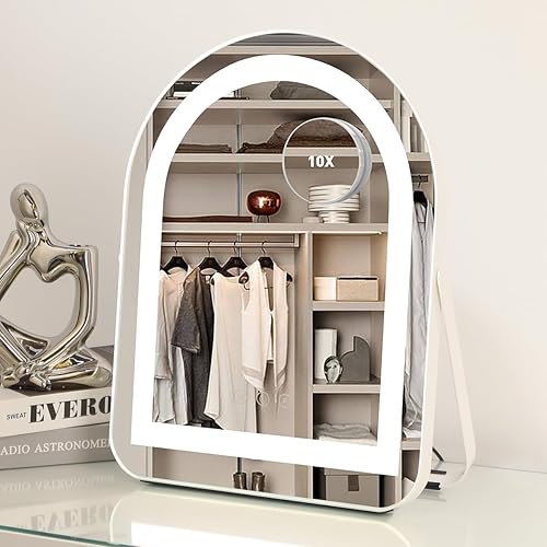 iCREAT Hollywood Espejo de tocador con luces, espejo de maquillaje con soporte con 3 colores de luz, espejo de maquillaje de escritorio con control