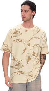 The Souled Store Official House of Dragon: Triple Dragon Men and Boys Short Sleeves Round Neck Yellow All Over Printed Cot... Price In India