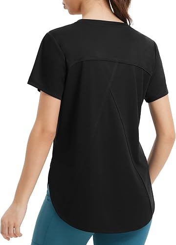 baleaf Women Short Sleeve Workout Shirts Running Quick Dry Tops Black L