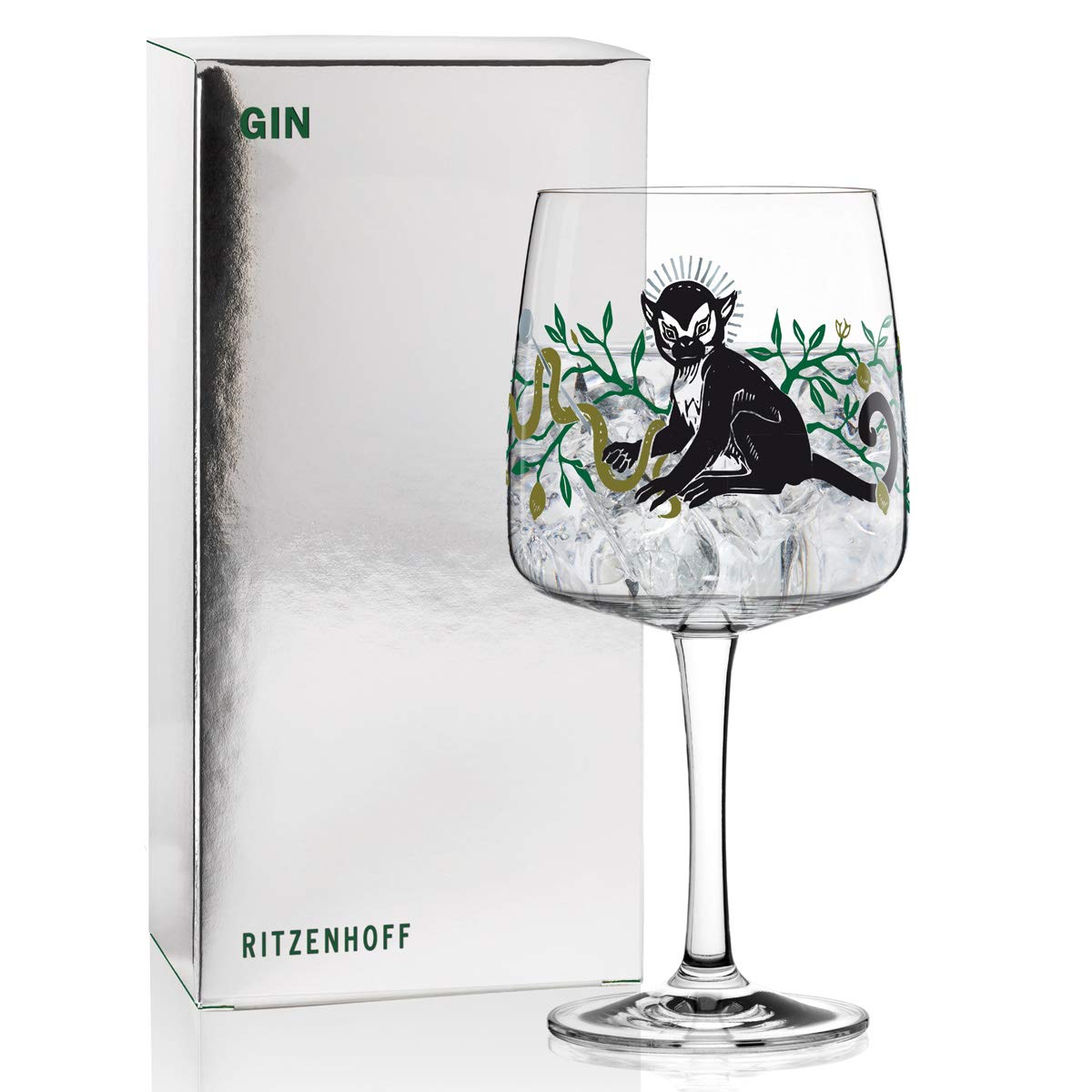Ritzenhoff Gin Ginglas 2er Set Frühling 2020 von Karin Rytter Affe und Hase mit Glasreinigungstuch