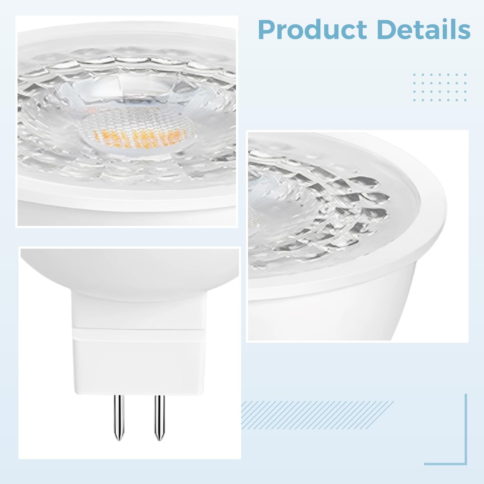 10 bombillas LED MR16, GU5.3, 12 V, bajo voltaje, 3 W, 3000 K, luz blanca cálida, haz puntual de 38° para iluminación empotrada en pista, ahorro de energía, 1.97 x 1.97 x 1.96 pulgadas