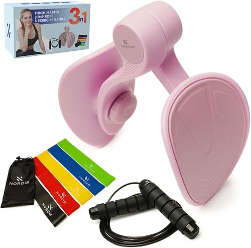 Maestro de muslo, cuerda de saltar y 5 bandas de ejercicio equipo de ejercicio interno del muslo, ejercitador interno del muslo para mujeres, equipo