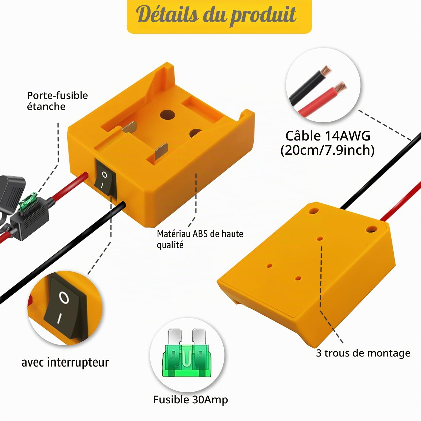 2 Packs Power Wheel Adaptateurs pour Dewalt 20V/60V Batteries Bornes de câble Connecteurs DC Chargeur USB Prises de Courant DC pour Voitures Robots Camions DIY