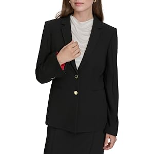 H Halston Womens Two Button Woven Office Workwear Blazer