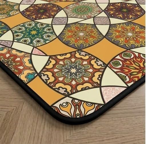 Image of HomeCloud Rubber Kitchen Mats for Floor Set of 2 Pcs|Non-Skid, Soft Absorbent Rugs for Kitchen, Laundry, and Hallway|120x40cm, 40x60cm| 4mm Thickness (Yellow Flower Circle)