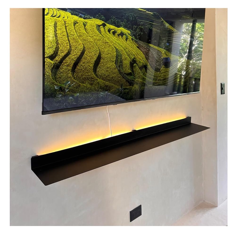 AYCDL Wall Mounted Floating Metal Shelves, Illuminated LED Picture Ledge for Living Room, DIY Linear Shelf Design, 150x20x6cm,Black-80x20x6cm