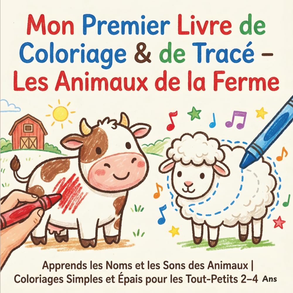 Mon Premier Livre de Coloriage & de Tracé – Les Animaux de la Ferme: Apprends les Noms et les Sons des Animaux | Coloriages Simples et Épais pour les Tout-Petits 2–4 Ans