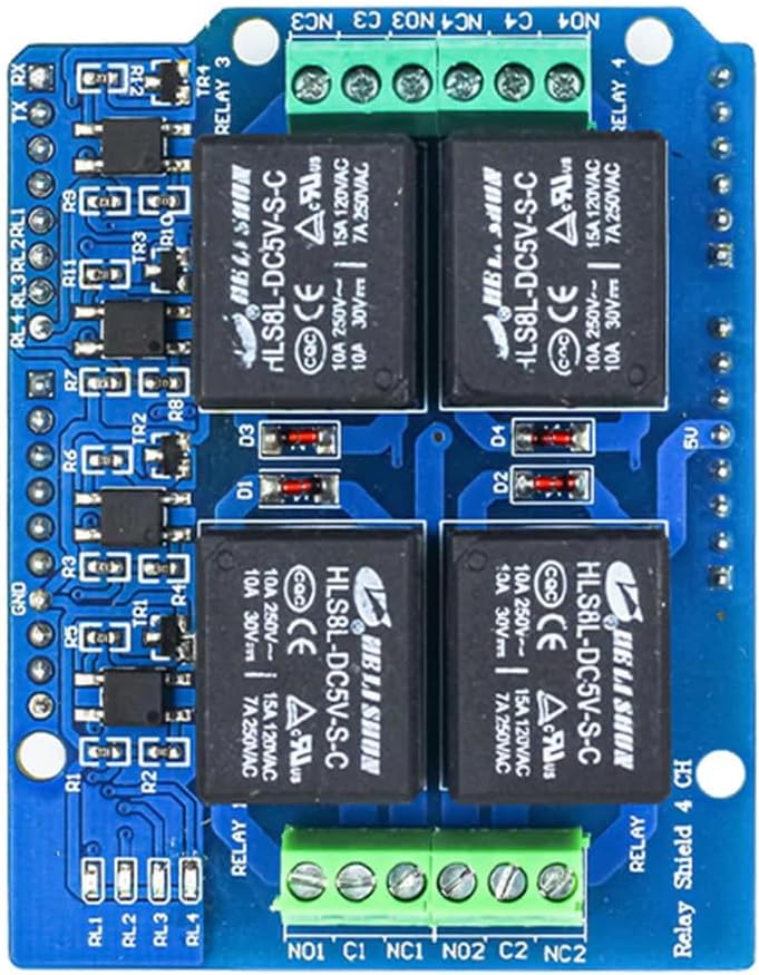 sb componentsArdi Relay HAT for UNO R3 Development Board 4 Channel Relay Shield Expansion for Arduino Uno, Mega, ArdiPi & Ardi32