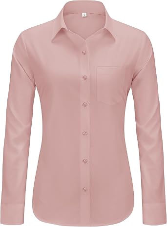 J.VER Button Down Shirts for Women Wrinkle Free Long Sleeve Dress Shirt Business Casual Work Blouse with Pocket