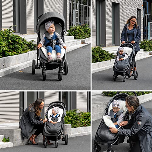 Zamboo Universal Fußsack für Babyschale, Kinderwagen Wanne und Buggy - 2in1 Winterfußsack und Sitzauflage aus kuscheligem Fleece, Baby Fusssack mit Tasche - Grau