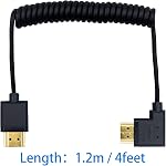 Duttek 4K HDMI Coiled Cable, HDMI to HDMI Cable, Extreme Thin Right Angled HDMI Male to Male Extender Coiled Cable for 3D and 4K Ultra HD TV Stick HDMI 2.0 Cord Extension Cord (1.2M/4FT)