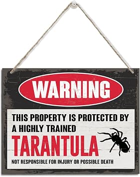 Warning Sign, Wood Hanging Decor, This Property Is Protected By A Highly Trained Cane Tarantula, Funny Warning Signs, Hanging Decorative Sign, Farmhouse Home Wall Decor, Door Signs