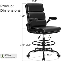 Vista 2 de Silla de Dibujo Silla Alta de Oficina con Reposabrazos Abatibles Acolchados Silla de Escritorio de Pie Ergonómica Ejecutiva para Computadora