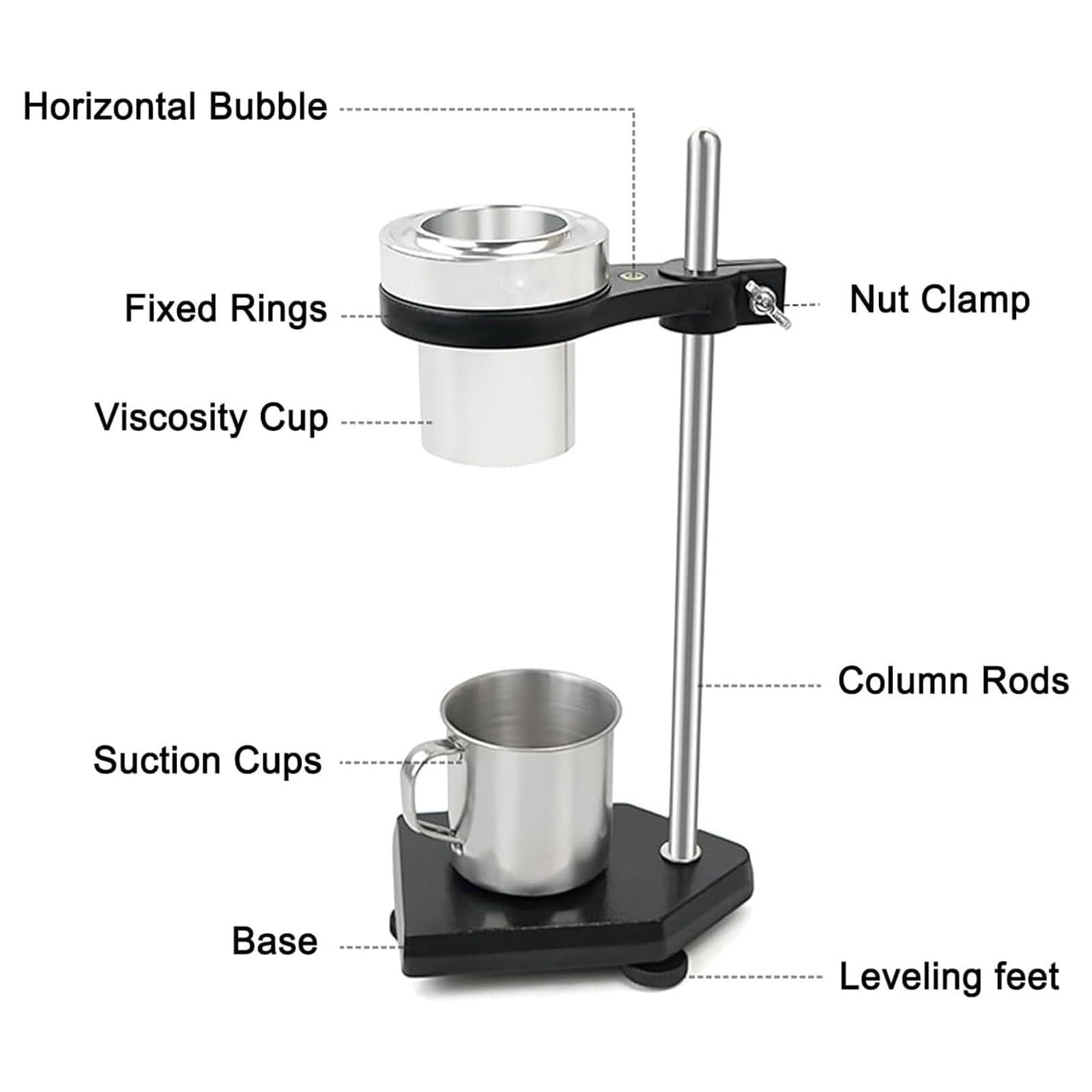 Vaso de viscosidad para pruebas de pintura y aceite, capacidad de 100 ml, rango de medición 91-326 cst, diámetro de agujero de 5 mm, soporte de altura ajustable, ideal para salsas y miel