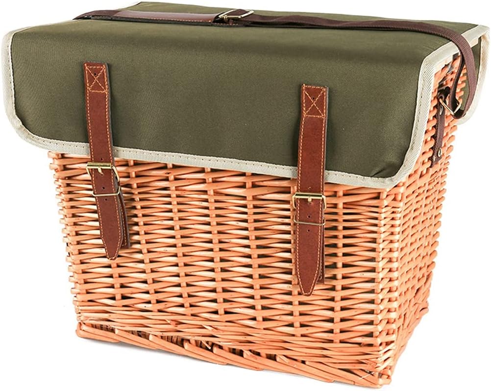 Picnic Basket Set Rattan Back Shoulder Strap Portable Outdoor Picnic Box Insulation Box with Cover Camping Four Set Tableware