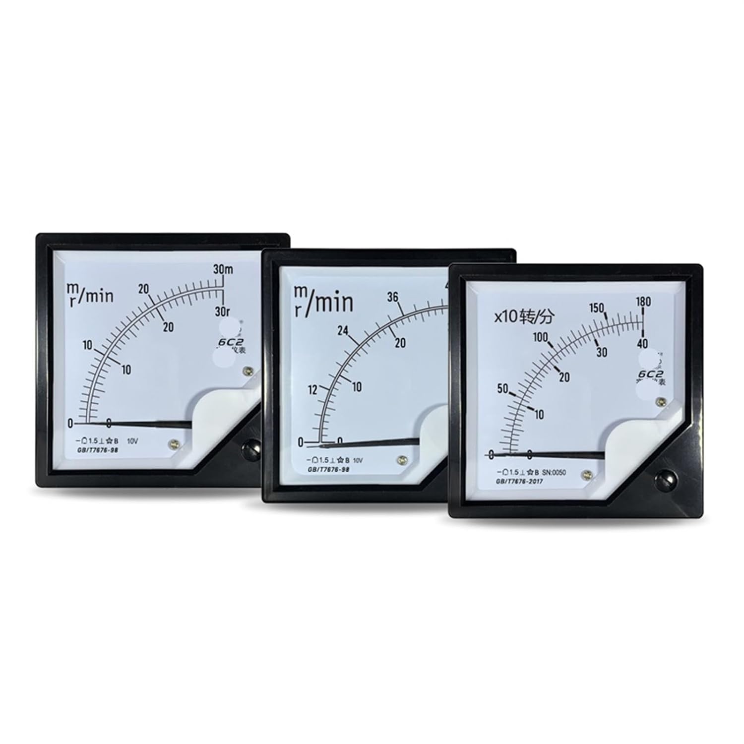6C2 Custom Tachometer Double Scale Three Range 30R 48M 50Hz 180 RPM Rpm1500r/min10V 1Pcs(DC 60Hz 88RPM-10V)
